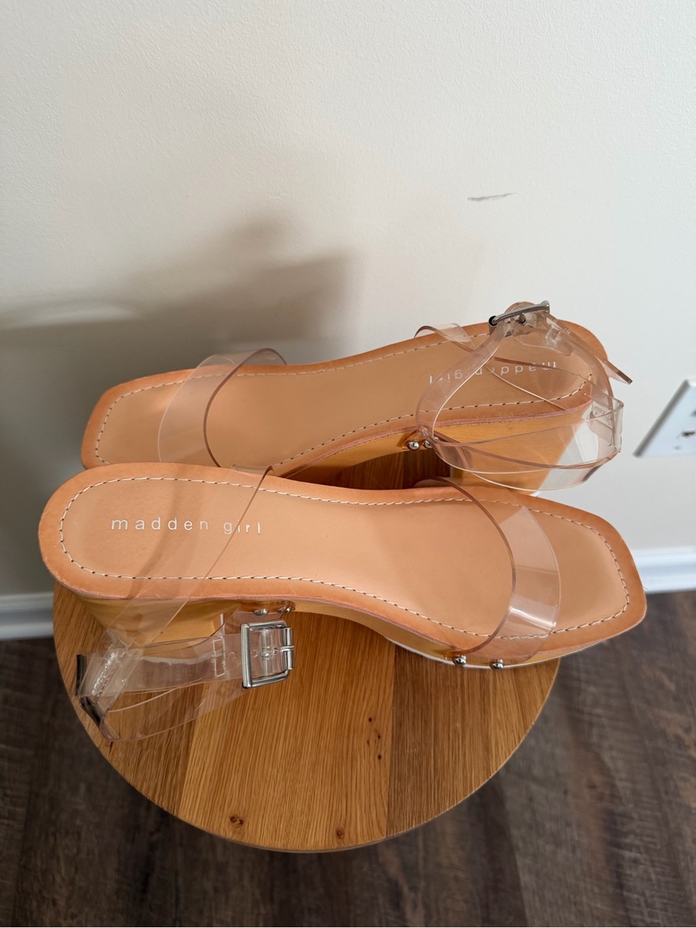 Madden Girl Clear-Strap Tan Footbed Sandals